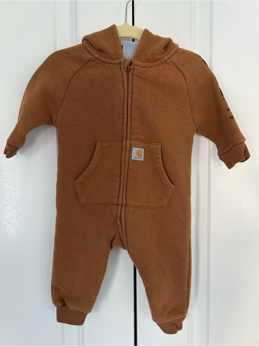 Carhartt Baby Boys' Long-Sleeve Hooded Zip-Up Footless Coverall 3 month brown